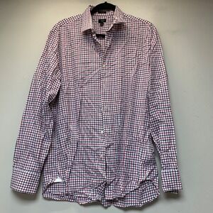J.Crew Ludlow Shirt Mens Large White Navy Red Excellent 120s 2-Ply Cotton Check